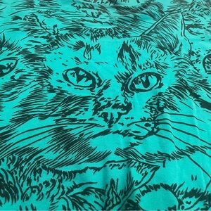 Vintage Cat Face Print Teal Long Sleeve Crop Graphic Shirt Moods by Krizia S